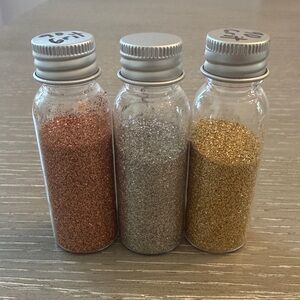 Set of Three Glitter Vials in Copper, Silver, and Gold 90 grit